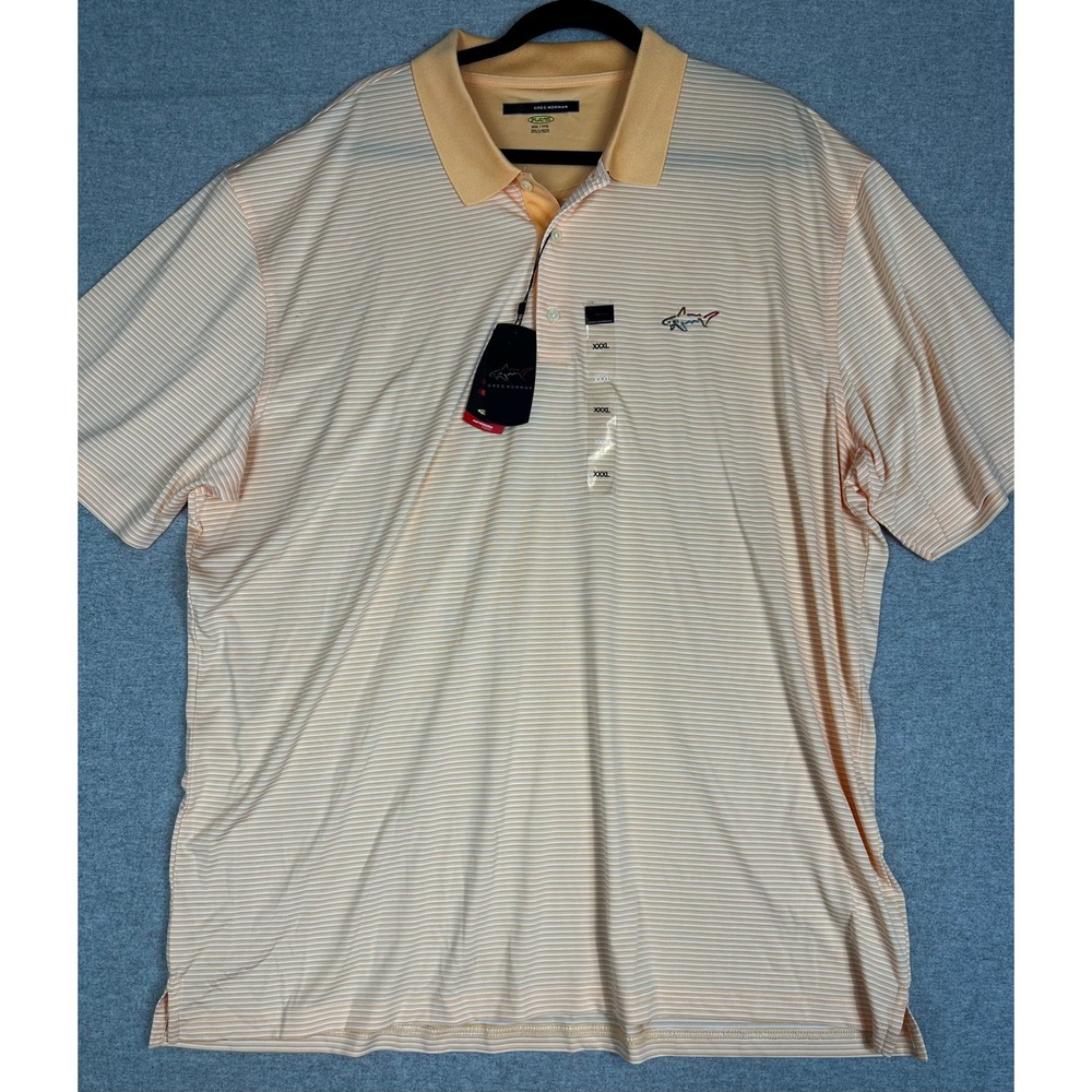 Greg Norman Play Dry Mens‎ XXXL Polo Shirt Orange Striped Golf Performance NWT